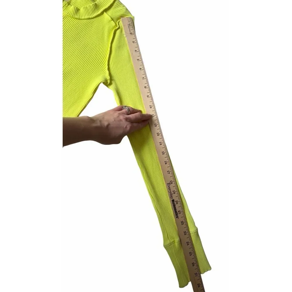 Free People Long Sleeve Top Rally Layering Athletic Ribbed Glowstick Neon Yellow